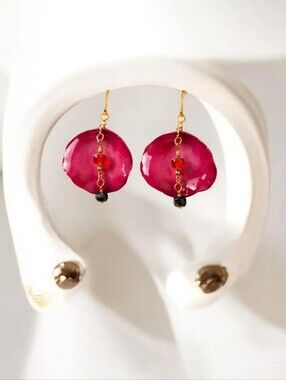 #449 HAND CRAFTED Earrings handcrafted handmade Orchid Resin Assymetrical